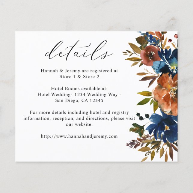 Budget Navy, Orange, & Brown Fall Floral Details Flyer (Front)