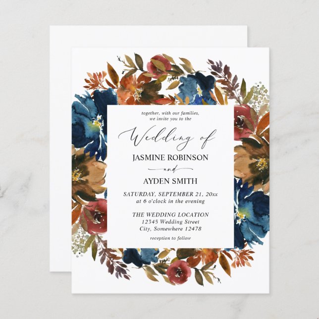 Budget Navy, Orange & Brown Floral Wedding (Front/Back)