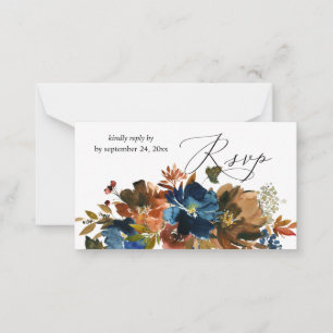Budget Navy, Orange Floral 2SM Meal RSVP Note Card