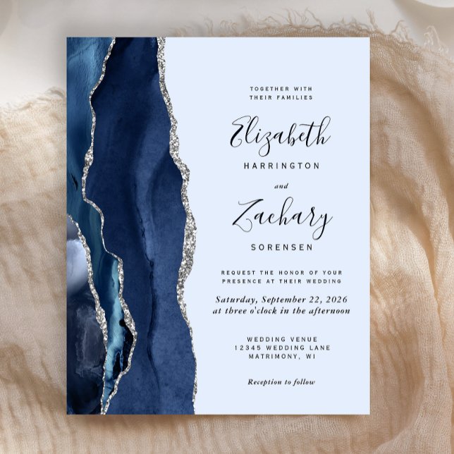 Budget Navy Pale Blue Silver Agate Wedding (Creator Uploaded)