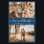 Budget Navy Photo Collage Wedding Thank You Flyer<br><div class="desc">Budget, Elegant, Modern, Hand Lettered Wedding (3) Three Photo Collage Thank You personalised affordable low budget flyer. ***PLEASE NOTE! *** SCROLL DOWN FOR MORE INFO! *** Stylish wedding thank you template featuring three photo on the front and one photo on the back. With the text "Love and thanks" in a...</div>