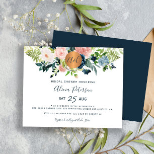 Budget navy pink floral bridal shower invitation