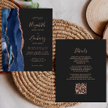 Budget Navy Rose Gold Agate Dark QR Code Wedding<br><div class="desc">The left-hand edge of this elegant modern wedding invitation features a navy blue watercolor agate border trimmed with faux rose gold glitter. The customisable text combines rose handwriting, copperplate and italic fonts on a dark charcoal grey background. Add additional details on the back, along with a QR code to help...</div>