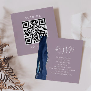 Budget Navy Silver Agate Mauve QR Code RSVP Enclosure Card