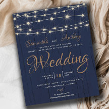 Budget Navy String Lights RSVP  Wedding Invitation