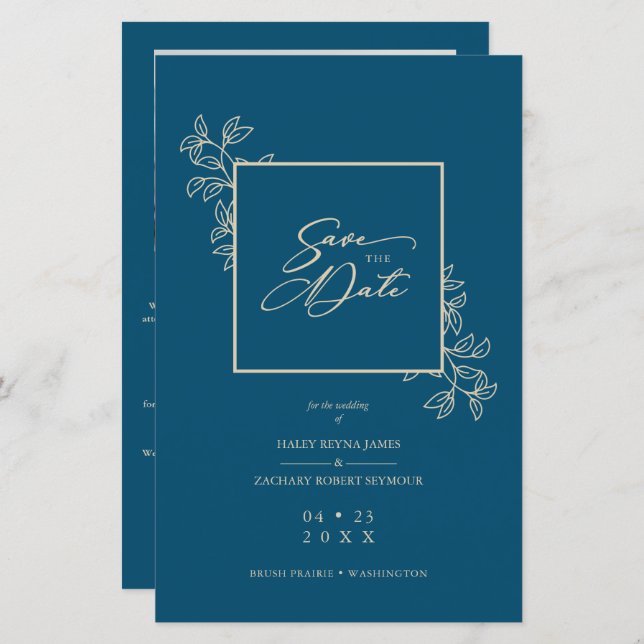 Budget Navy Trendy Branches Gold Effect Photo (Front/Back)