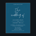 Budget Navy Wedding Invitation Flyer<br><div class="desc">This card features a handwritten font and modern minimalist design. Easily change the colours and edit *most* wording to meet the needs of your occasion. This invite is perfect for your contemporary, industrial, or bohemian wedding celebration. Budget Paper is thin! ***Upgrade for a thicker paper. Envelopes are not included with...</div>