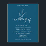 Budget Navy Wedding Invitation Flyer<br><div class="desc">This card features a handwritten font and modern minimalist design. Easily change the colours and edit *most* wording to meet the needs of your occasion. This invite is perfect for your contemporary, industrial, or bohemian wedding celebration. Budget Paper is thin! ***Upgrade for a thicker paper. Envelopes are not included with...</div>