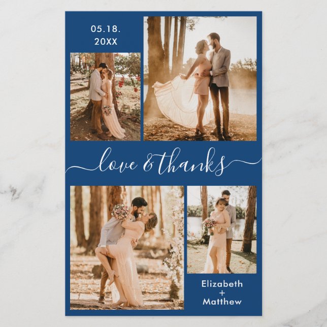 Budget Navy White Collage Wedding Thank You Flyer (Front)