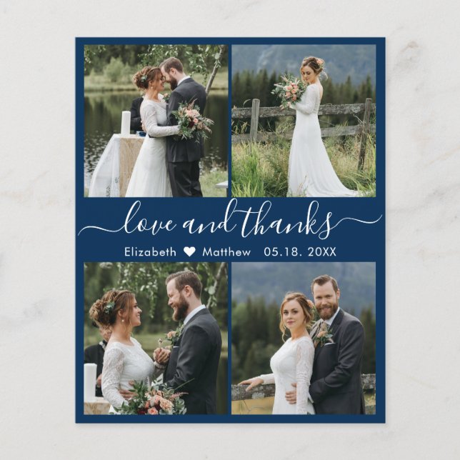 Budget Navy White Photo Collage Wedding Thank You  (Front)