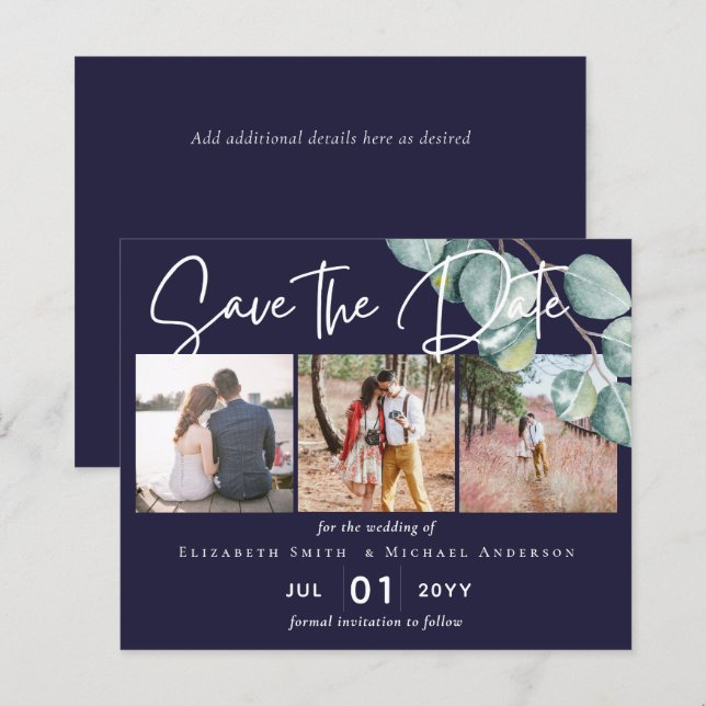 Budget NAVY White Sage Eucalyptus Save Dates PHOTO (Front/Back)