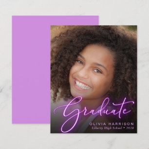 Budget Neon Photo Purple Graduation Announcement