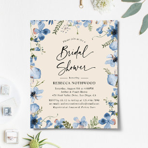 Budget Neutral Blue Boho Bridal Shower Invitation