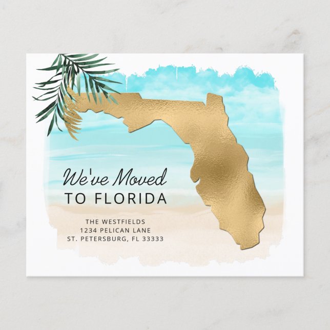 Budget New Address Florida Map Beach Moving Card (Front)