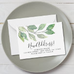 Budget New Address Moving Announcement Card<br><div class="desc">Please note that this card is small 3.5" x 2.5" and not suitable for mailing. If you would like to mail them please change the size to 3.5 x 5 or larger. This budget moving announcement mini card is decorated with minimalist watercolor greenery. Easily customizable. Use the Design Tool to...</div>