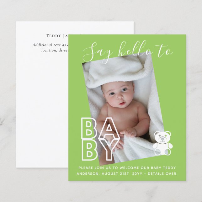 BUDGET New Baby PHOTO Cards - Modern Fun Girl Boy (Front/Back)
