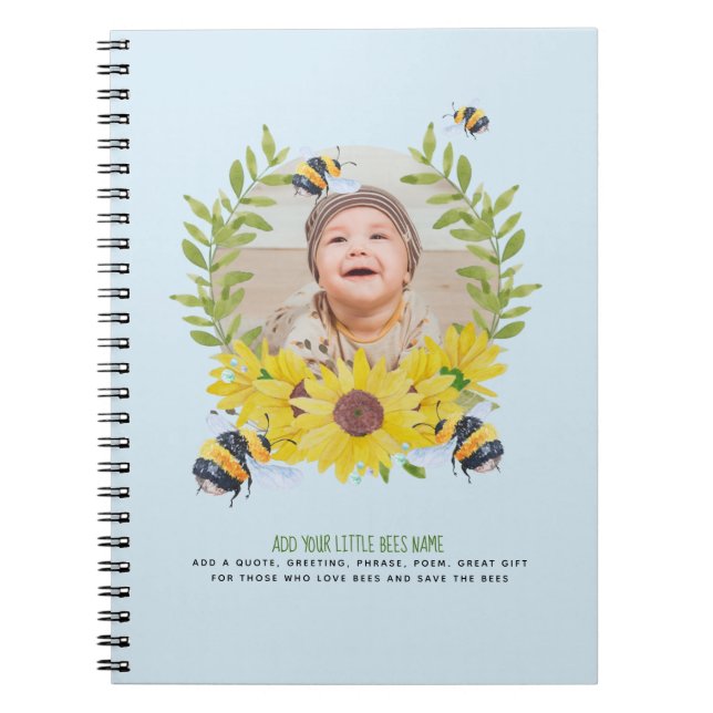 BUDGET New Baby PHOTO Gifts Sunflowers Bees Notebook (Front)