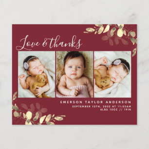 Budget New Baby Thank You Card   Eucalyptus Red