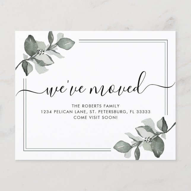 Budget New Home Elegant Eucalyptus Moving Card (Front)