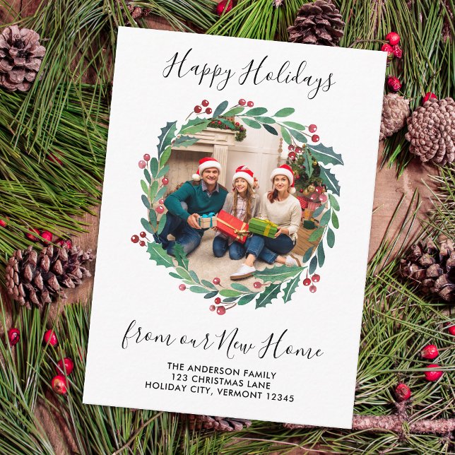 Budget New Home Greenery Photo Holiday Moving Card (Creator Uploaded)