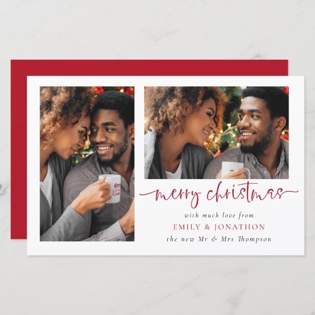 Budget Newlyweds 2 Photos Merry Christmas Card (Front/Back)