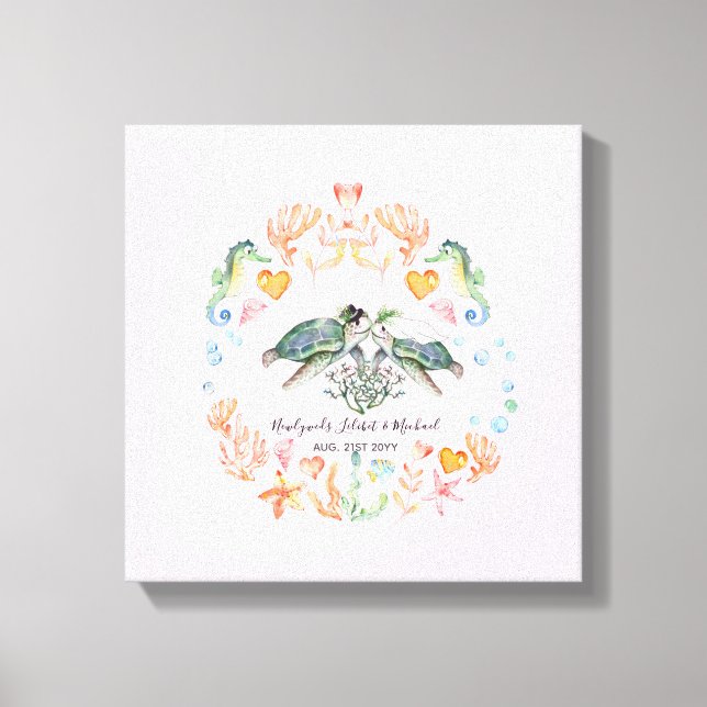 BUDGET Newlyweds Wedding Gifts Custom SEA TURTLES Canvas Print (Front)