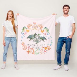 BUDGET Newlyweds Wedding Gifts Custom SEA TURTLES Fleece Blanket