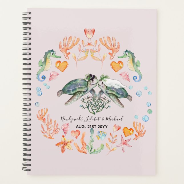 BUDGET Newlyweds Wedding Gifts Custom SEA TURTLES Planner (Front)