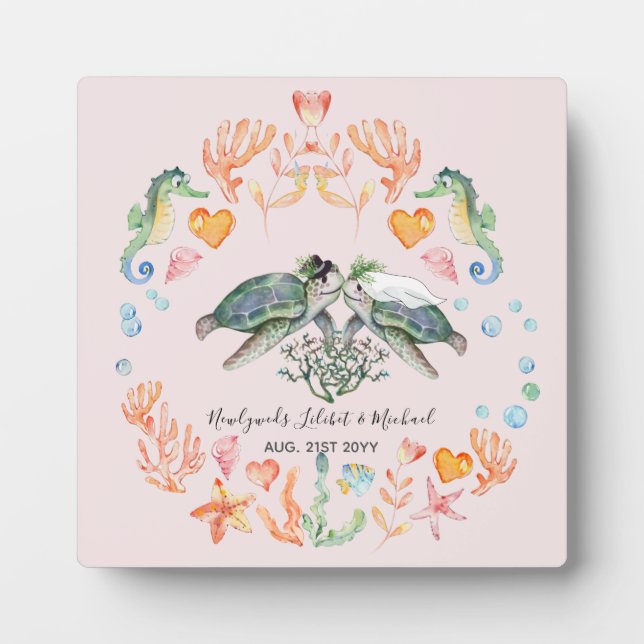 BUDGET Newlyweds Wedding Gifts Custom SEA TURTLES Plaque (Front)