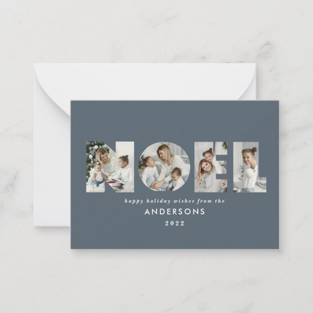 budget Noel Christmas bold 4 photo simple Holiday Card (Front)