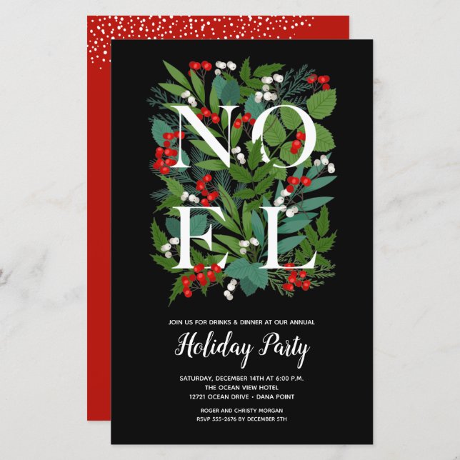 Budget NOEL Elegant Greenery Holiday Invitations (Front/Back)