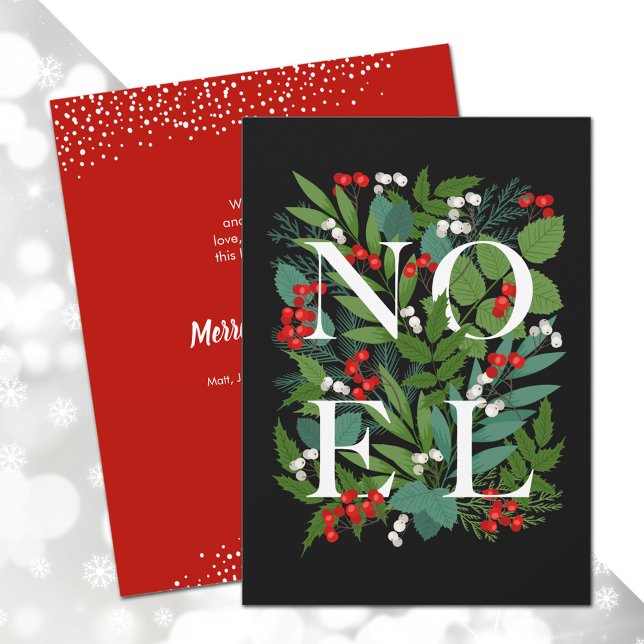 Budget NOEL Greenery Berries Holiday Card (Creator Uploaded)
