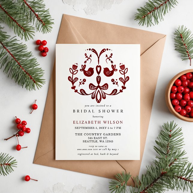 Budget Nordic Birds Christmas Bridal Shower  (Budget Scandinavian Nordic Birds Christmas Bridal Shower Invitation)
