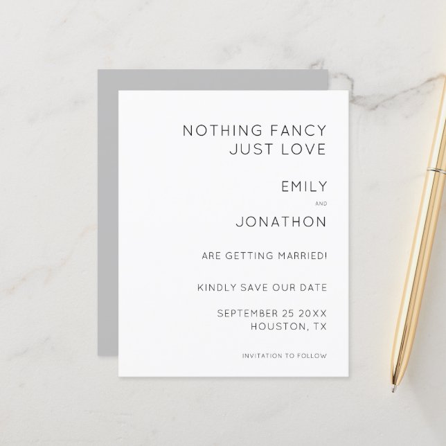 Budget Nothing Fancy Just Love Save the Date (Front/Back In Situ)