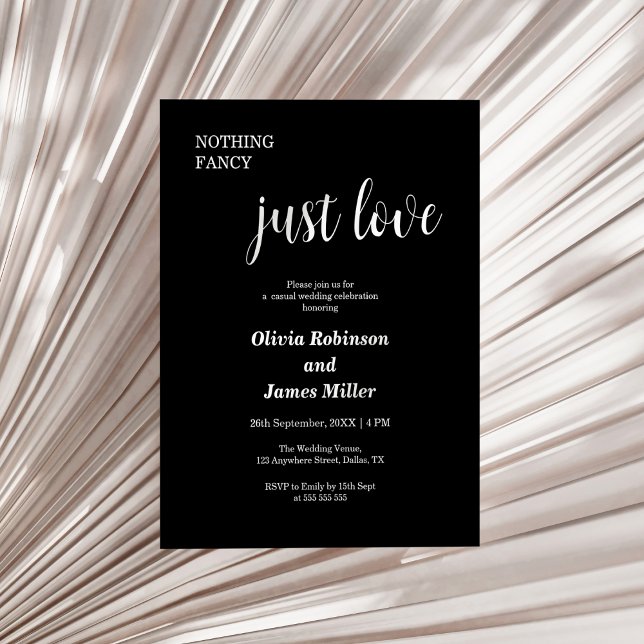 Budget Nothing Fancy Just Love Wedding Invitation  (Budget Nothing Fancy Just Love Black Casual Wedding Invitation   )