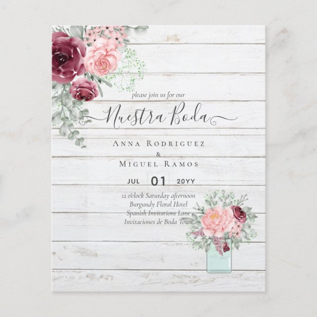 BUDGET Nuestra BODA Burgundy Pink Floral Wedding (Front)