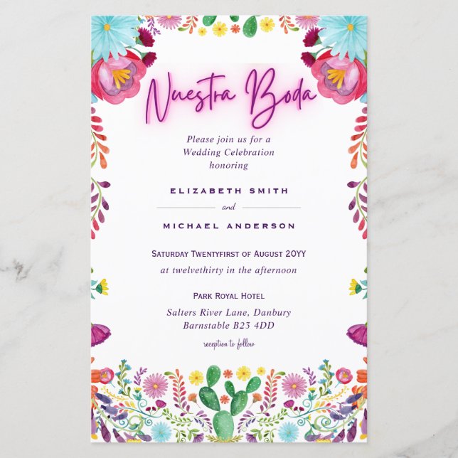 BUDGET Nuestra Boda Flowers Wedding Invite A9 (Front)