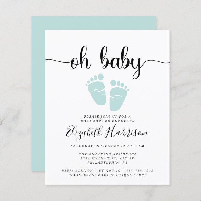 Budget Oh Baby Mint Green Shower Invitation (Front/Back)