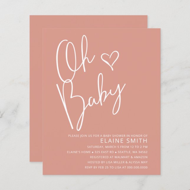 Budget Oh Baby Pink Baby Shower Invitation (Front/Back)