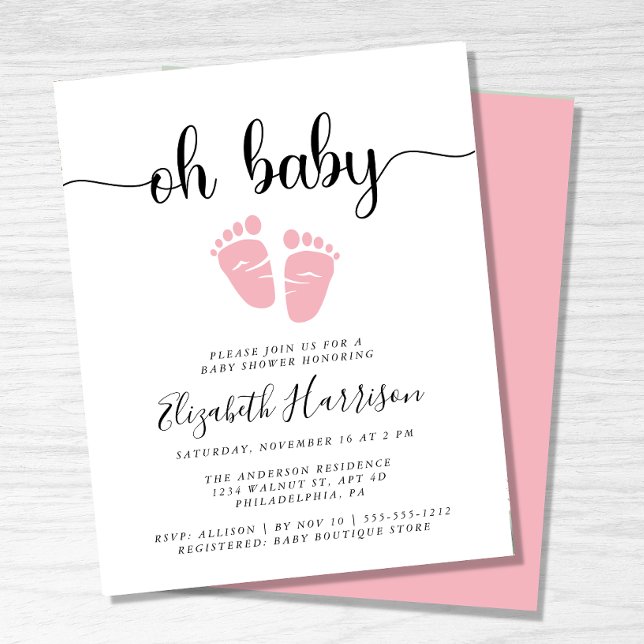 Budget Oh Baby Pink Baby Shower Invitation (Creator Uploaded)