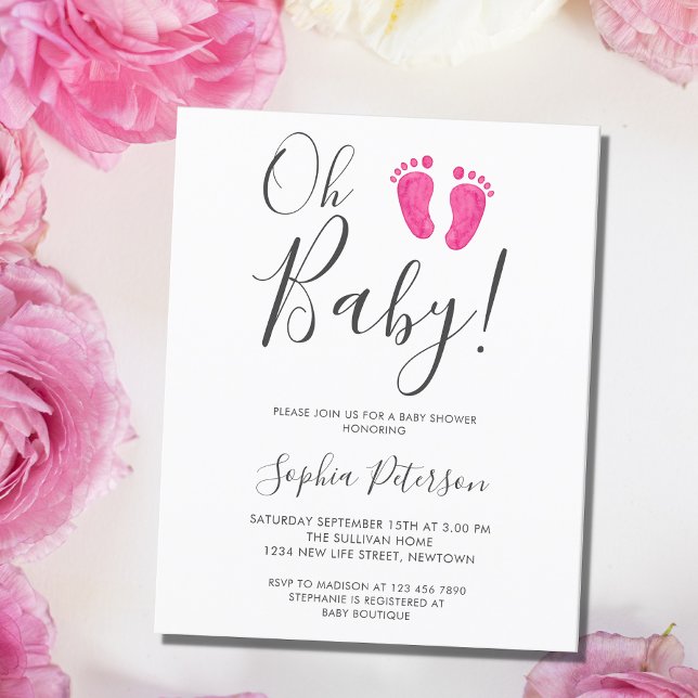 Budget Oh Baby Pink Feet Baby Shower Invitation  (Creator Uploaded)