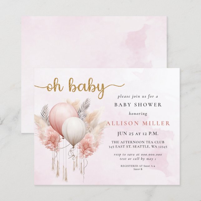 Budget Oh Baby Pink Gold Boho Girl Baby Shower  (Front/Back)