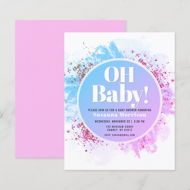 Budget Oh Baby Shower Watercolor Glitter (Front/Back)