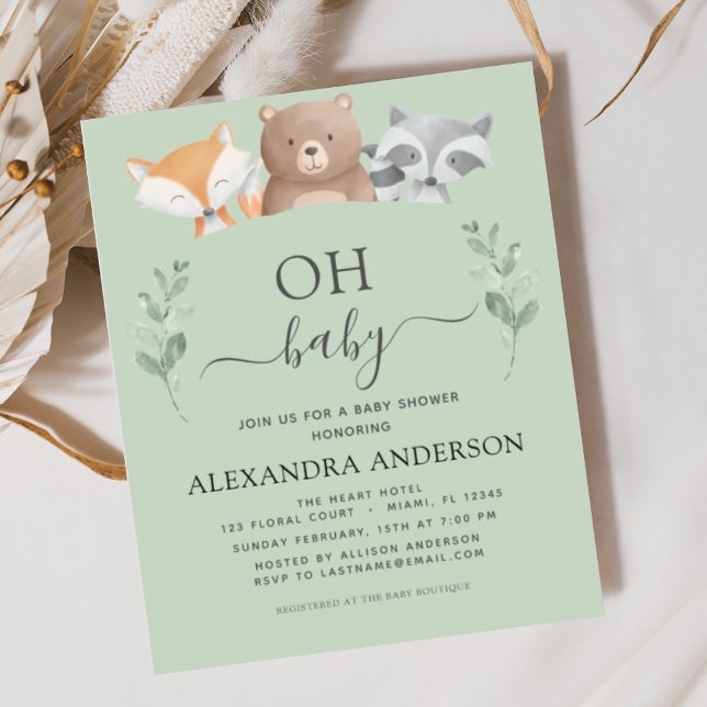 Budget Oh Baby Shower Woodland Invitations (Creator Uploaded)