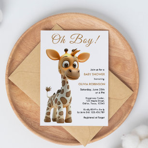 Budget Oh Boy Baby Giraffe Baby Shower Invitation 