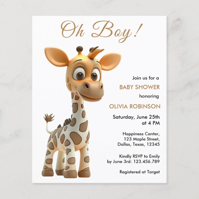 Budget Oh Boy Baby Giraffe Baby Shower Invitation  Flyer (Front)