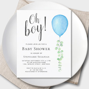 Budget Oh Boy Blue Balloon Baby Shower Invitation