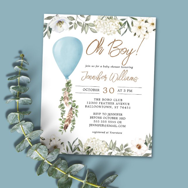 Budget Oh Boy Blue Balloon Baby Shower Invitation (Creator Uploaded)