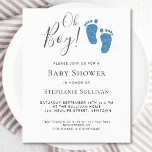 Budget Oh Boy Modern Blue Baby Shower Invitation