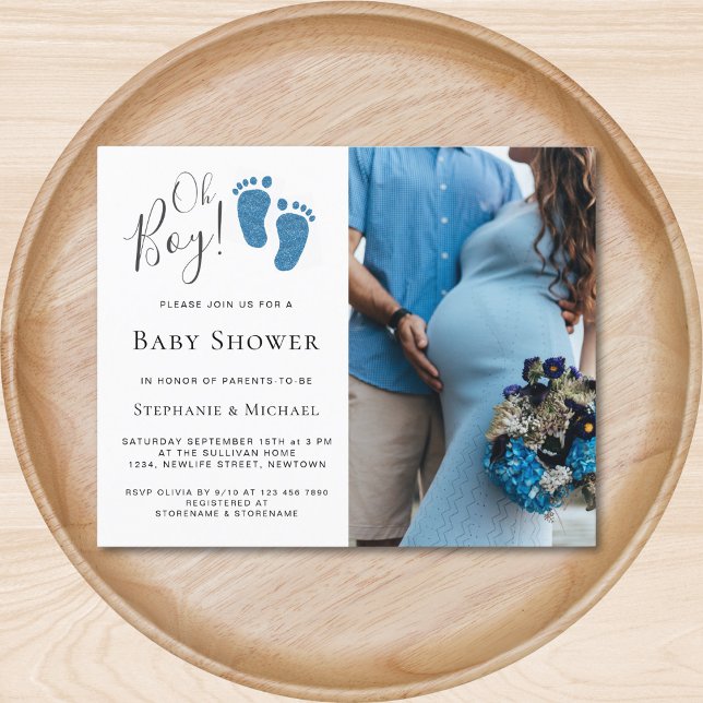 Budget Oh Boy Photo Couples Baby Shower Invitation (Creator Uploaded)